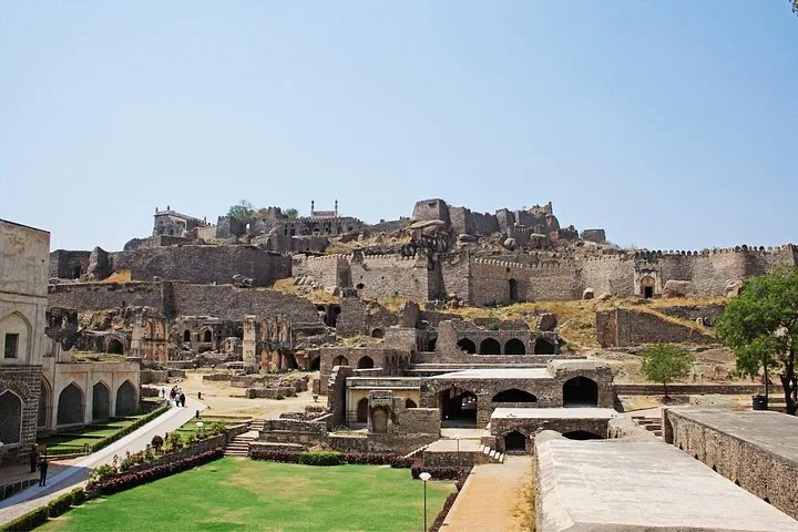 Wide view of the ruins and structures at Golconda Fort complex
