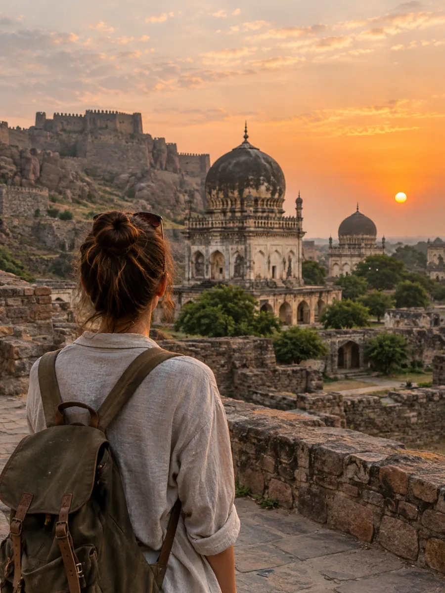 View at Golconda Fort and Qutb Shahi Tombs